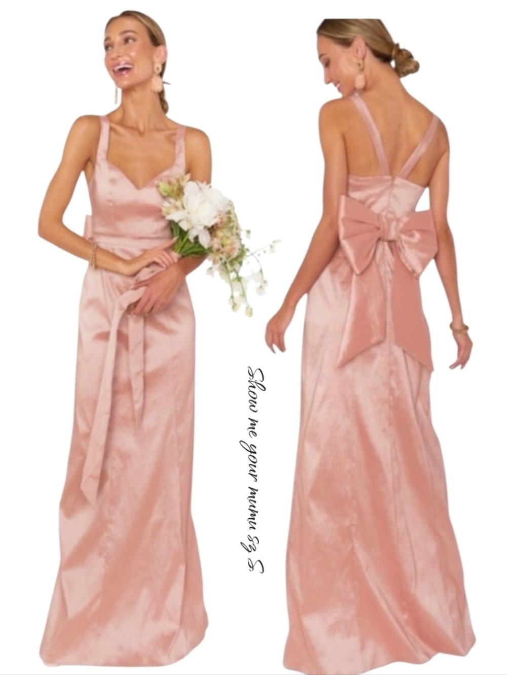 Show Me Your Mumu Charlotte Bow Back Maxi Dress Pink Taffeta S
